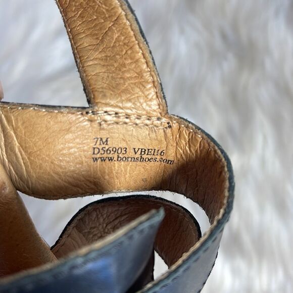 Born  Elly Black Leather Strappy Stack Heel Dress Sandals Sz 7 - Picture 6 of 7